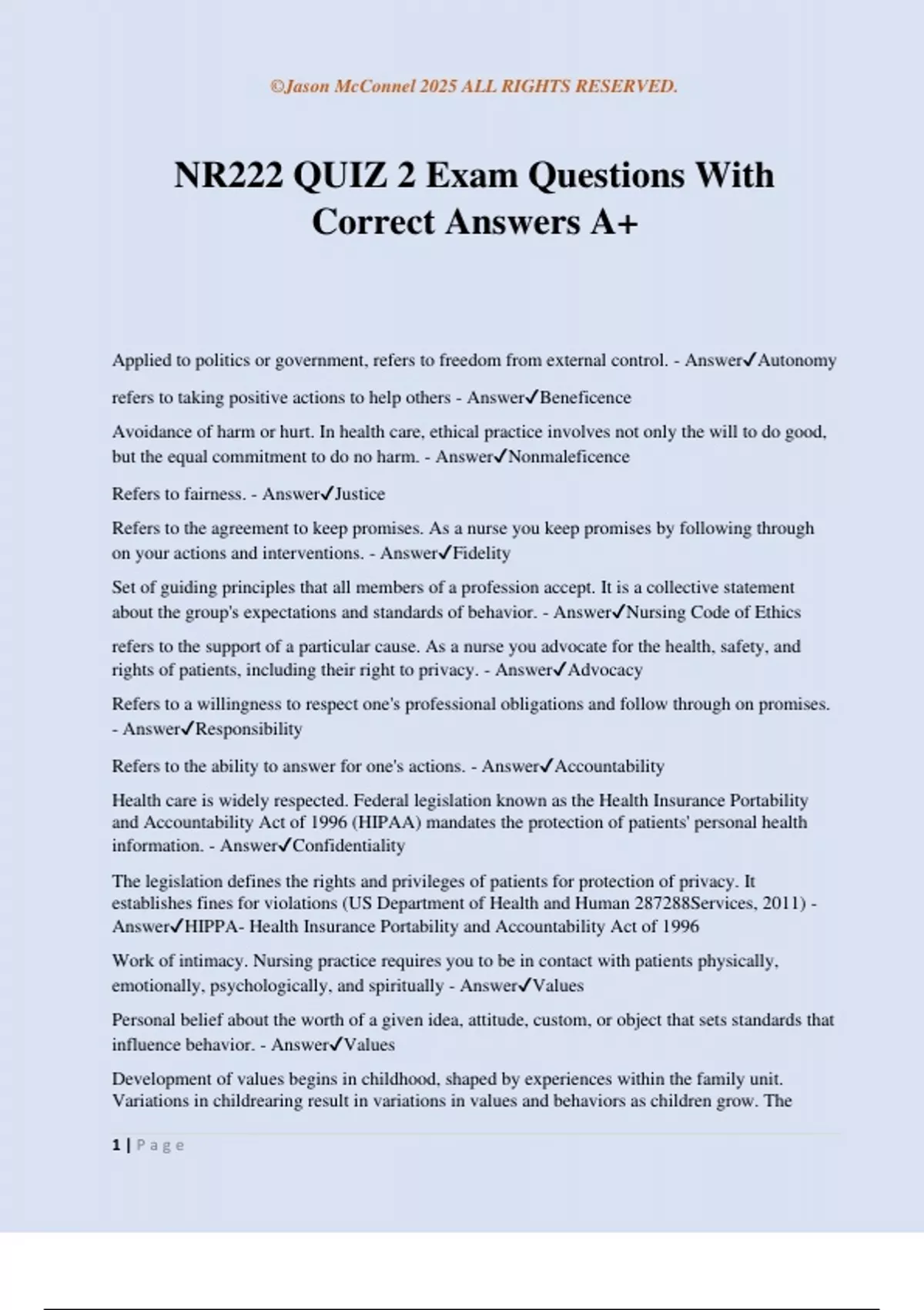 NR222 QUIZ 2 Exam Questions With Correct Answers A+ - NR222 - Stuvia US