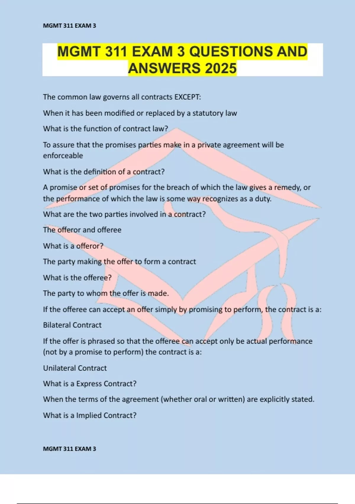 MGMT 311 EXAM 3 QUESTIONS AND ANSWERS 2025 - MGMT 311 - Stuvia US
