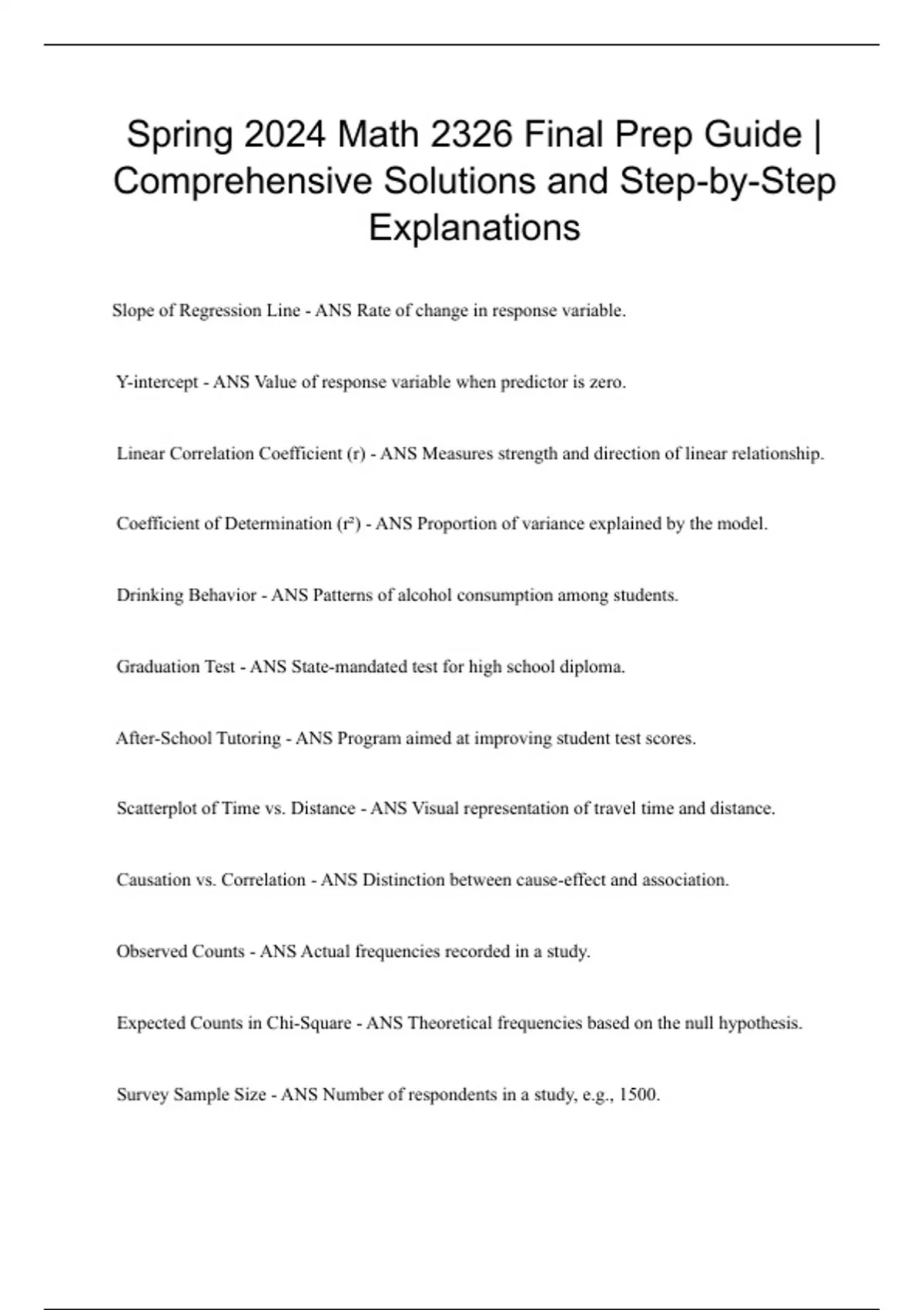Spring 2024 Math 2326 Final Prep Guide | Comprehensive Solutions and ...