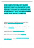 MECHANICAL TECHNOLOGIST GRADE 1 CWEA CERTIFICATION EXAM STUDY GUIDE  EXAM WITH CORRECT ACTUAL QUESTIONS AND CORRECTLY  WELL DEFINED ANSWERS LATEST 2025  ALREADY GRADED A&plus;   