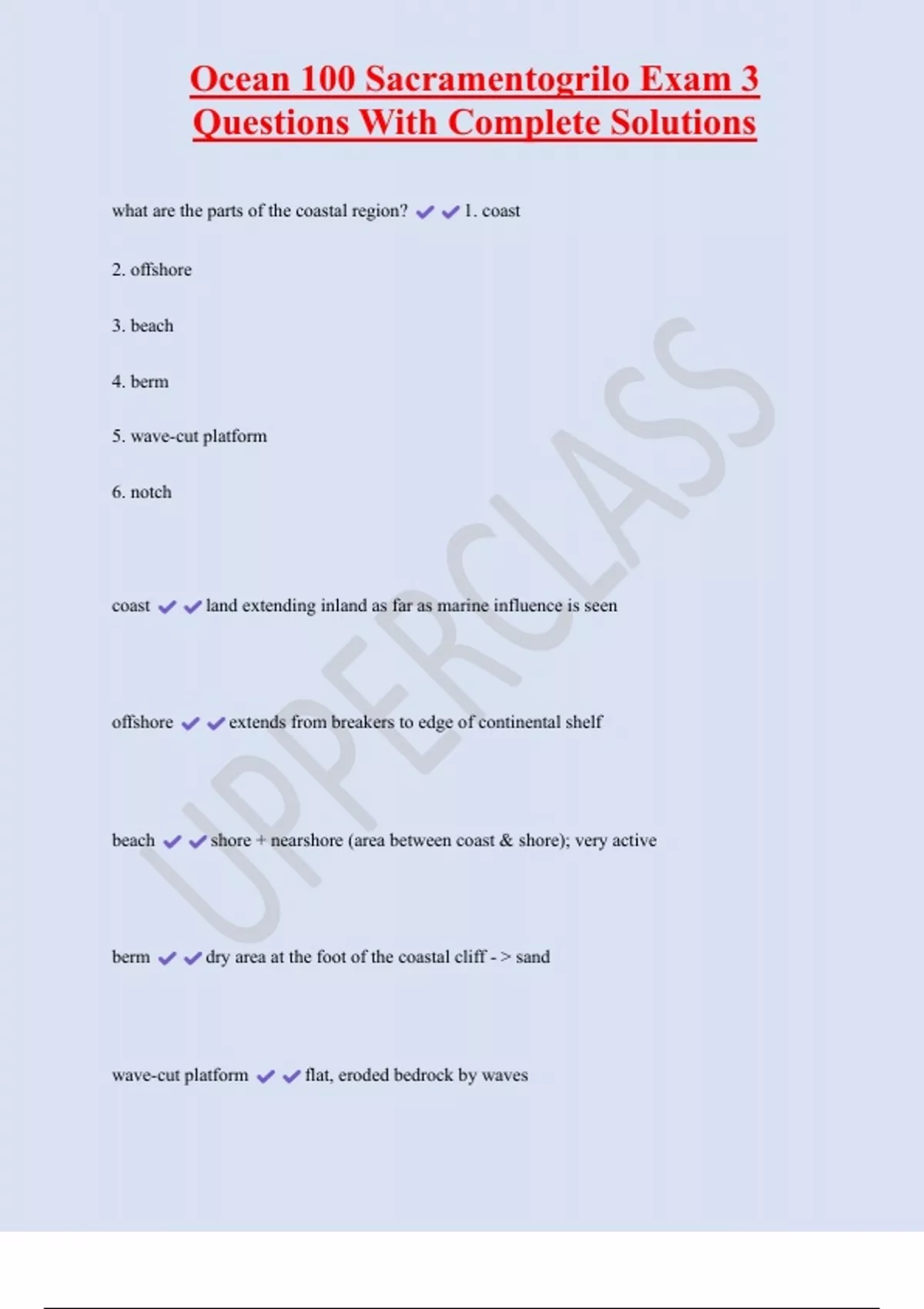 Ocean 100 Sacramentogrilo Exam 3 Questions With Complete Solutions ...