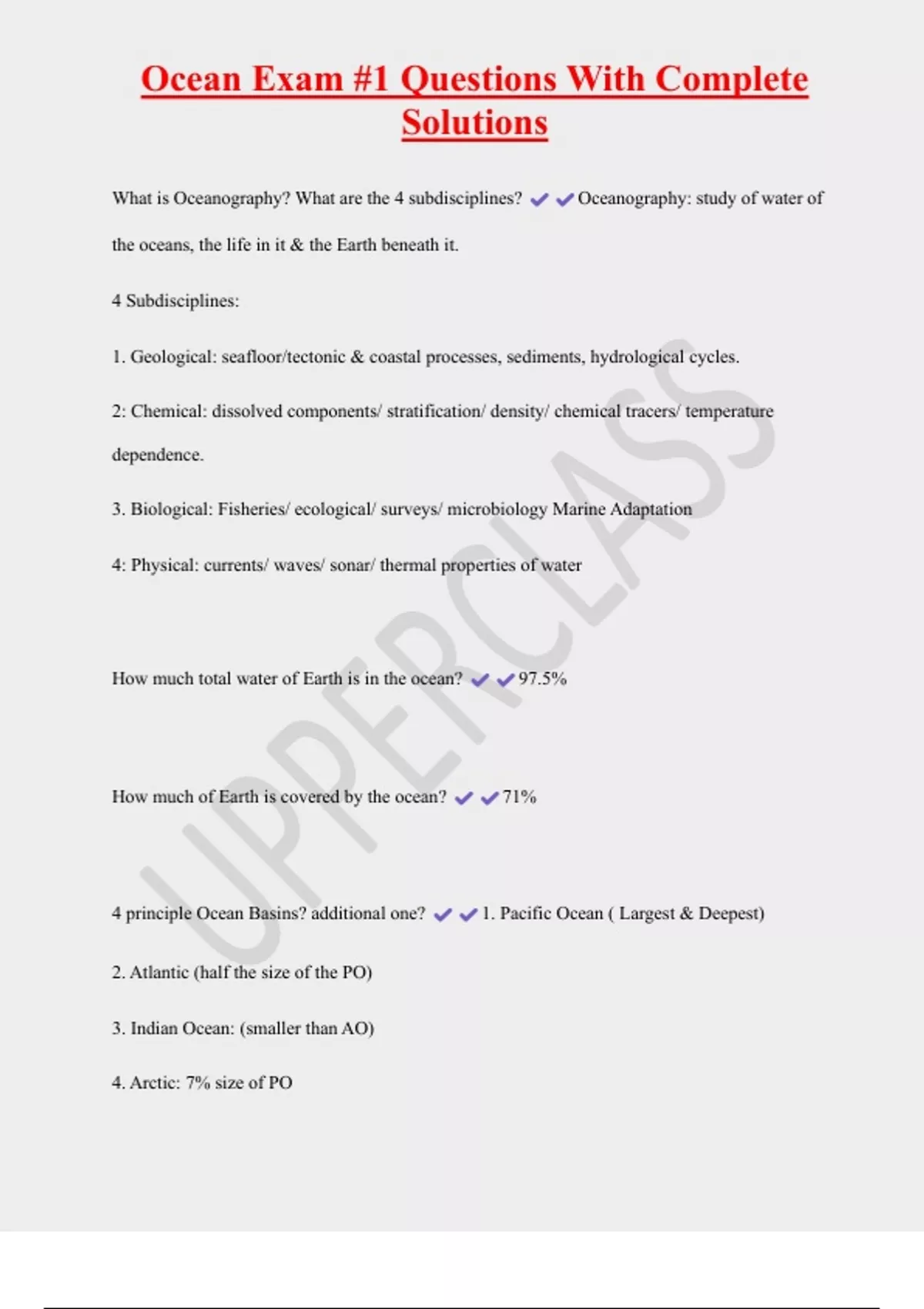 Ocean Test Answer Example Ocean Exam #1 Questions With Complete Solutions - Oceanography 100 ...