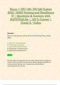 Exam 1&colon; NU 180 &sol; NU180 &lpar;Latest 2025 &sol; 2026&rpar; Nursing and Healthcare II &vert; Questions & Answers with RATIONALE &vert; 100 &percnt; Correct &vert; Grade A - Galen