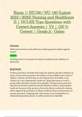 Exam 1&colon; NU180 &sol; NU 180 &lpar;Latest 2025 &sol; 2026&rpar; Nursing and Healthcare II &vert; NCLEX Type Questions with Correct Answers &vert; V2 &vert; 100 &percnt; Correct &vert; Grade A - Galen