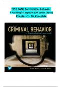 TEST BANK For Criminal Behavior&colon; A Psychological Approach 12th Edition &lpar;Bartol&rpar; Chapters 1 - 16&comma; Complete 