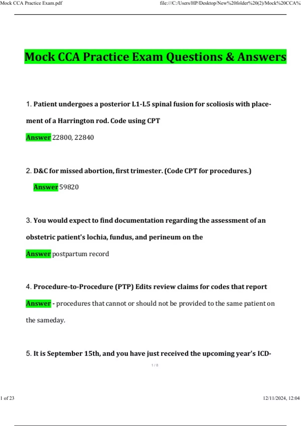 Mock CCA Practice Exam Latest 2025 Questions and Answers (2025 / 2026 ...