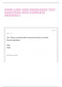 HOME CARE AIDE KNOWLEDGE TEST QUESTIONS WITH COMPLETE ANSWERS&excl;&excl;
