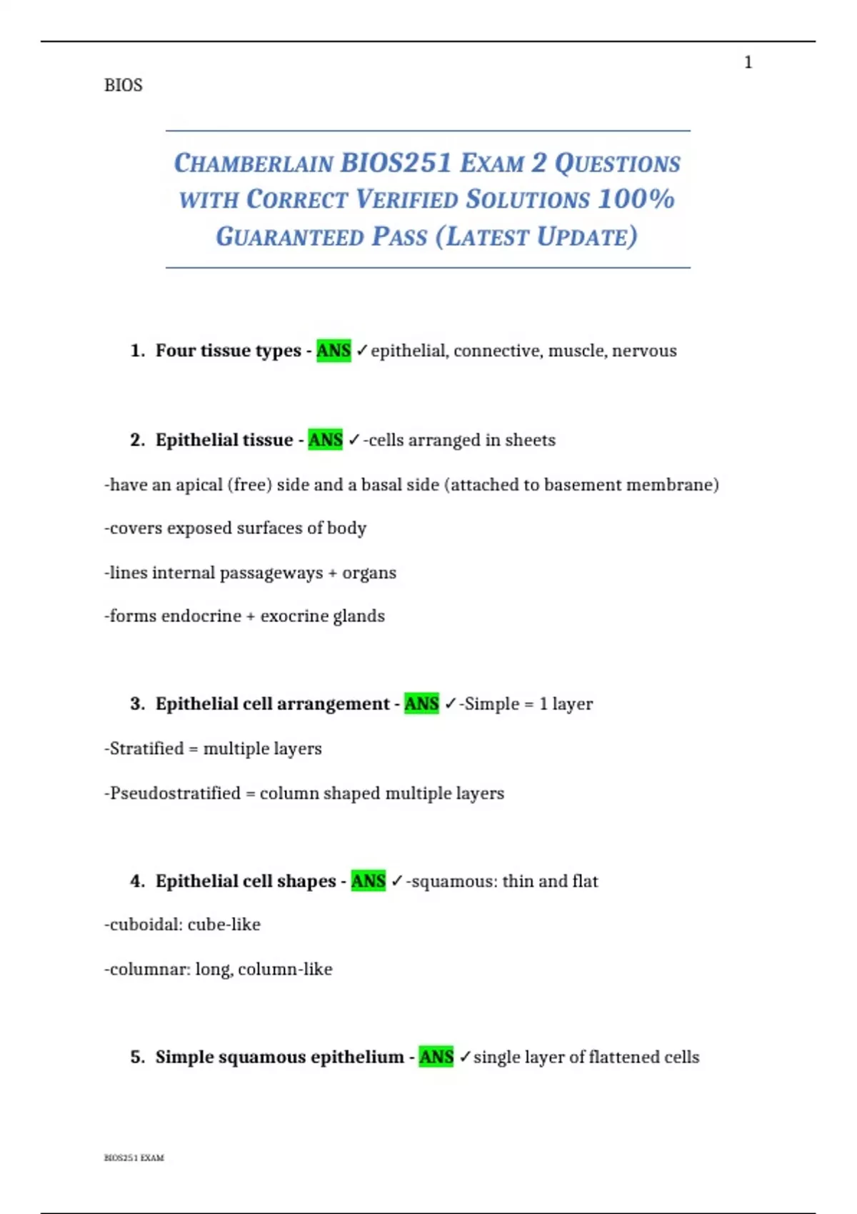 Chamberlain BIOS 251 / BIOS251 Exam 2 Study Guide 2026/2027 | Anatomy ...