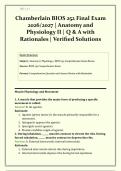 BIOS 252 Final Exam Chamberlain &vert; 2026&sol;2027 &vert; Anatomy and Physiology II &vert;  Q&A with Rationales &vert; Verified Solutions &vert; Grade A &vert; Guaranteed Pass