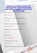 MANDALYN ACADEMY-MASTER STATE  BOARD WRITTEN COMPLETE QUESTIONS  AND CORRECT ANSWERS &vert; GRADED AND  THE LATEST SERIES