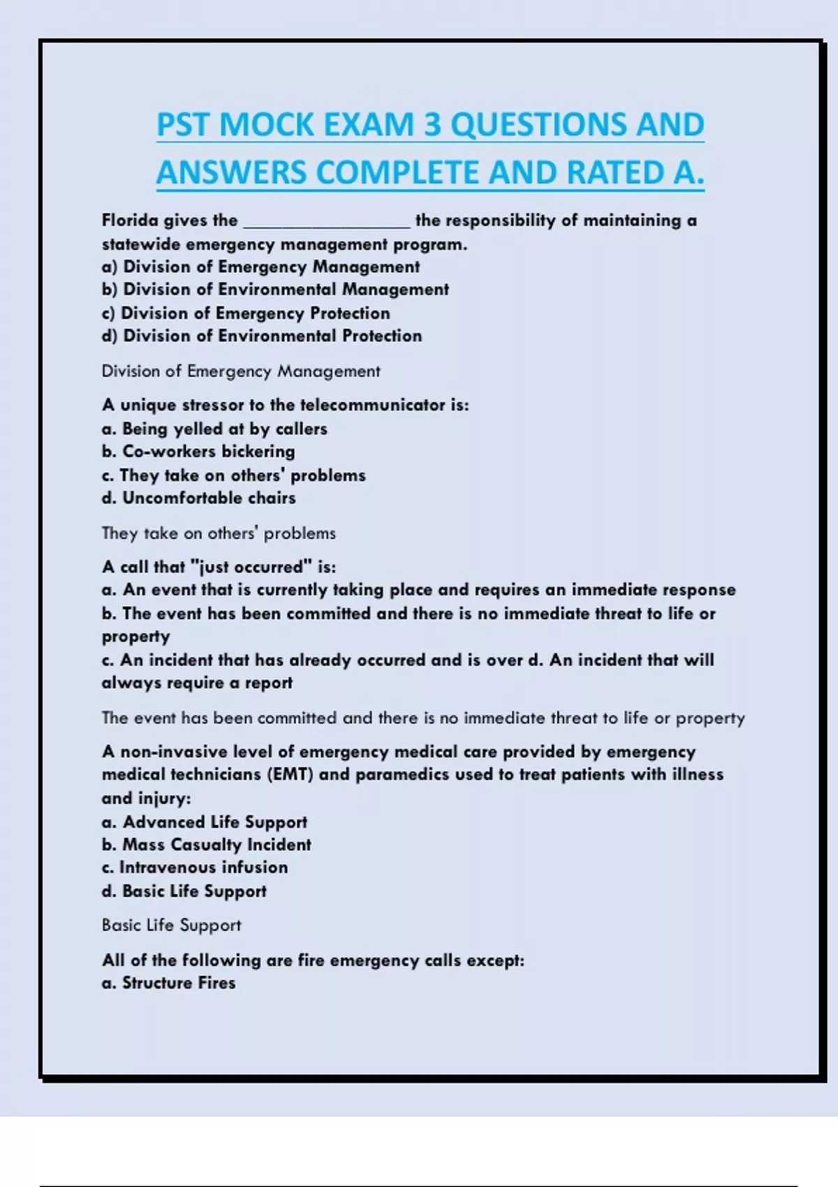 Pst Pattern Question PST MOCK EXAM 3 QUESTIONS AND ANSWERS COMPLETE AND RATED A. - PST ...