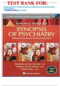 TEST BANK FOR&colon; Kaplan and Sadock's Synopsis of Psychiatry&colon; Behavioral Sciences&sol;Clinical Psychiatry  Eleventh Edition by Benjamin J&period; Sadock Latest Update&period;