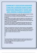 COMMUNITY ASSOCIATION MANAGER  &lpar;CAM&rpar; PRE-LICENSURE EXAM COURSE  QUESTIONS FREQUENTLY TESTED AND  100&percnt; VERIFIED FLORIDA UNIVERSITY&period;