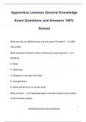 Apprentice Lineman General Knowledge Exam Questions and Answers 100&percnt;  Solved