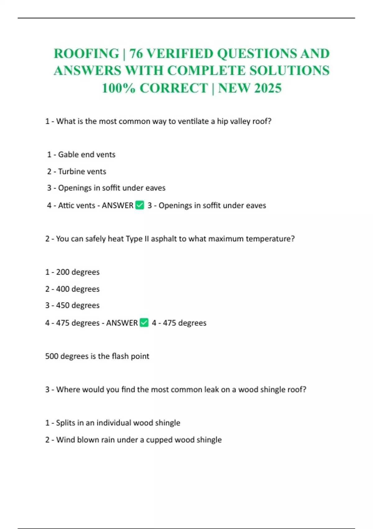 Question 76 ROOFING | 76 VERIFIED QUESTIONS AND ANSWERS WITH COMPLETE SOLUTIONS 100 ...