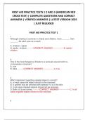 FIRST AID PRACTICE TESTS 1 2 AND 3 &lpar;AMERICAN RED CROSS TEST&rpar; &vert; COMPLETE QUESTIONS AND CORRECT ANSWERS &vert; VERIFIED ANSWERS &vert; LATEST VERSION 2025 &vert; JUST RELEASED