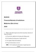 BUS235 Financial Markets & Institutions &lpar;Excelsior&rpar; Midterms Qns & And 2025