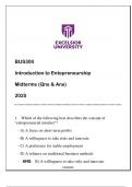 BUS300 Introduction to Entepreneurship &lpar;Excelsior&rpar; Midterms Qns & And 2025&period;