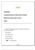 HSC3004 Complementary & Alternative Health &lpar;SU&rpar; Midterms Exam Qns & And 2025&period;