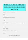 HOME CARE AIDE KNOWLEDGE TEST QUESTIONS AND ANSWERS 100&percnt; PASS