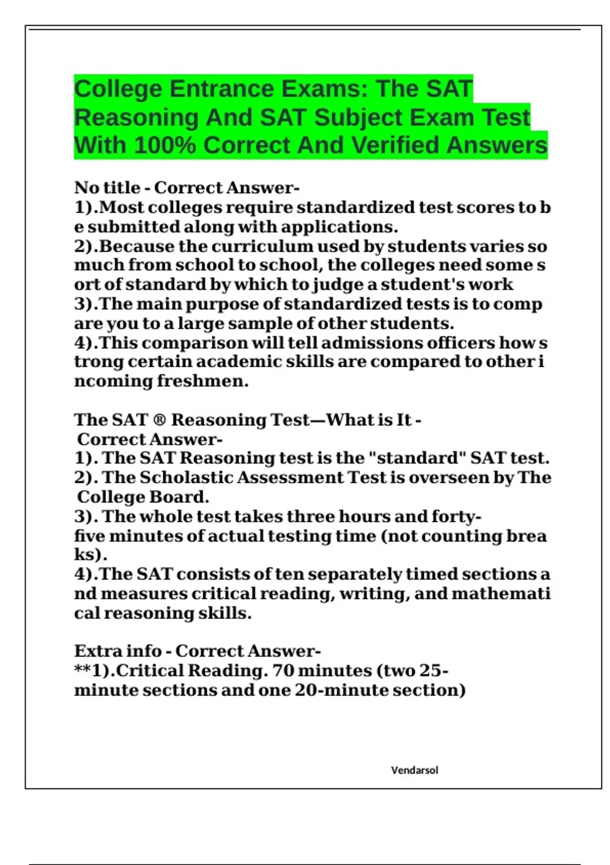 College Entrance Exams: The SAT Reasoning And SAT Subject Exam Test ...