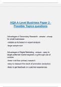 AQA A-Level Business Paper 2 - Possible Topics questions