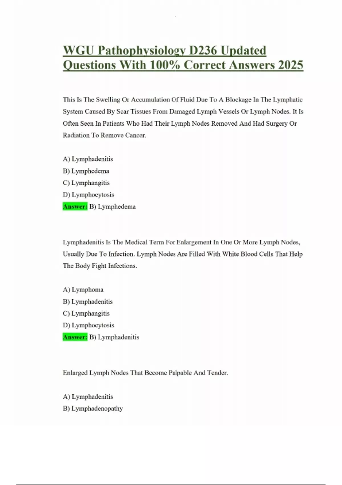 WGU Pathophysiology D236 Updated Questions With 100% Correct Answers ...