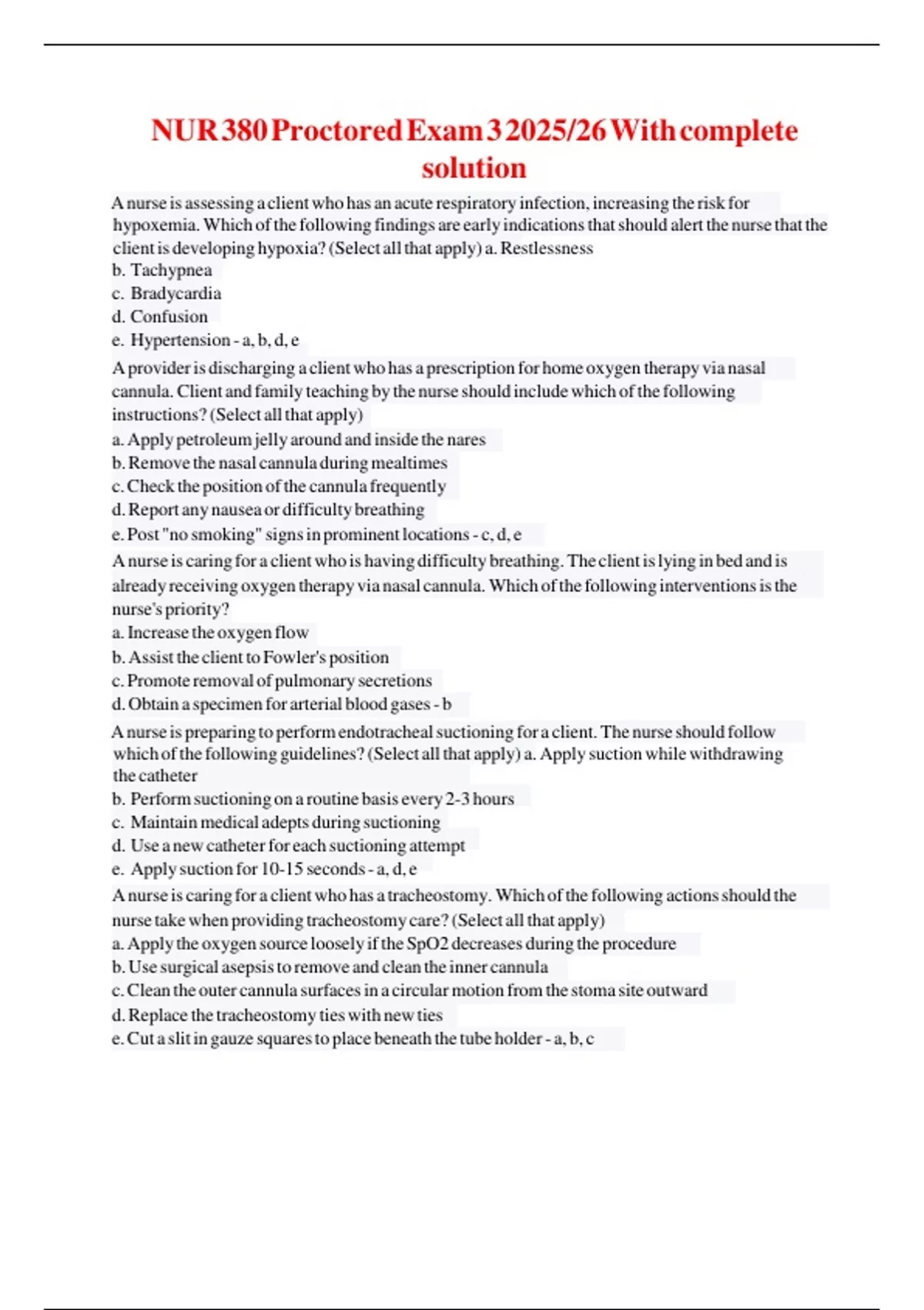 NUR 380 Proctored Exam 3 2025/26 With complete solution - NUR 380 ...