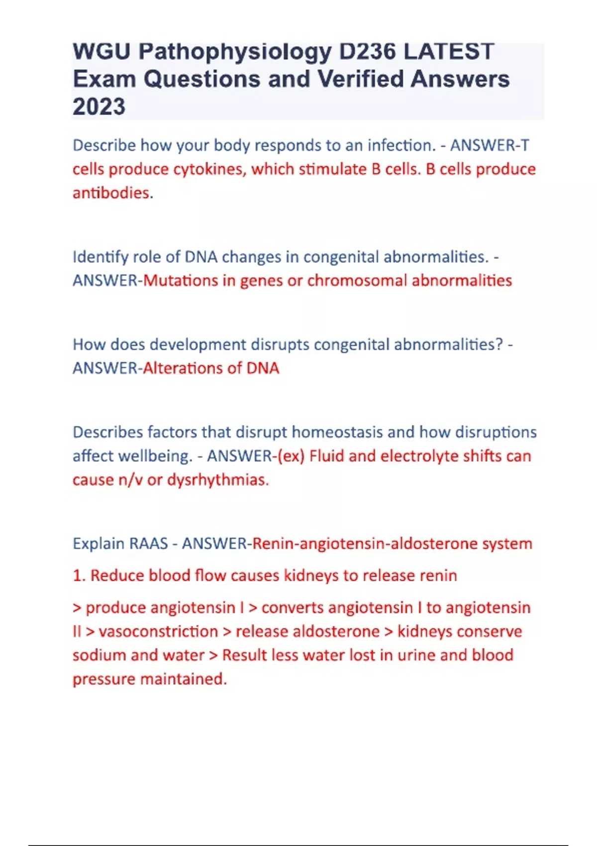 WGU Pathophysiology D236 Questions & answers with complete solution ...