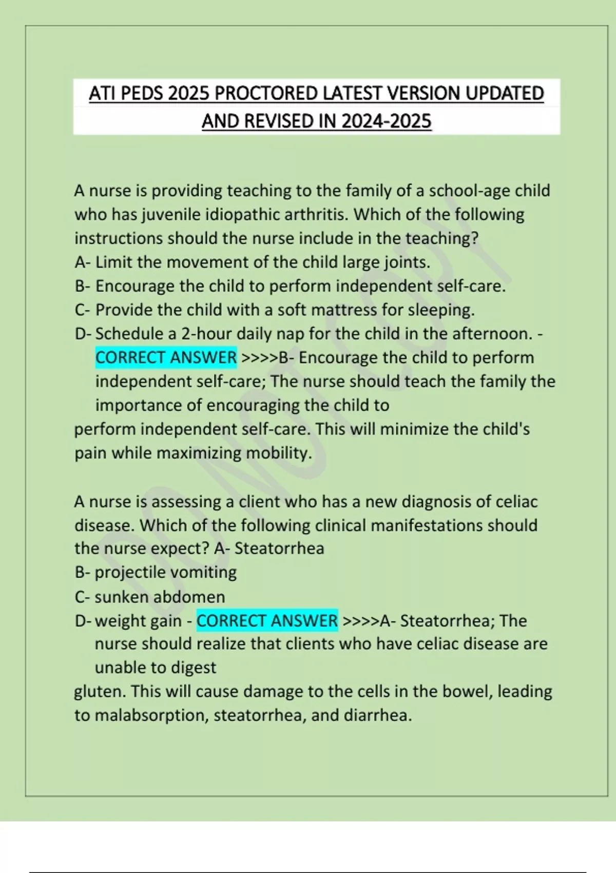 ATI PEDS 2025 PROCTORED LATEST VERSION UPDATED AND REVISED IN - NURSING ...