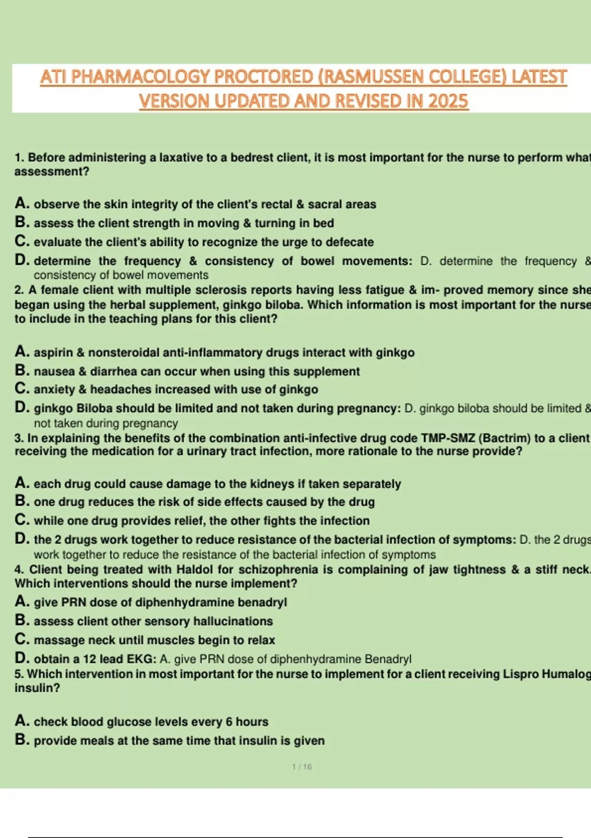 ATI PHARMACOLOGY PROCTORED (RASMUSSEN COLLEGE) V2 LATEST VERSION ...