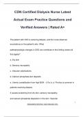 CDN Certified Dialysis Nurse Latest  Actual Exam Practice Questions and  Verified Answers &vert; Rated A&plus;