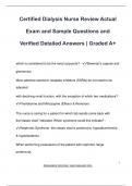 Certified Dialysis Nurse Review Actual  Exam and Sample Questions and  Verified Detailed Answers &vert; Graded A&plus;