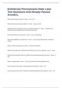 Esthetician Pennsylvania State Laws Test Questions And Already Passed Answers&period;