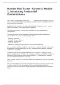 Humber Real Estate - Course 3&comma; Module 1&comma; Introducing Residential Condominiums Questions and Answers 100&percnt; Accurate