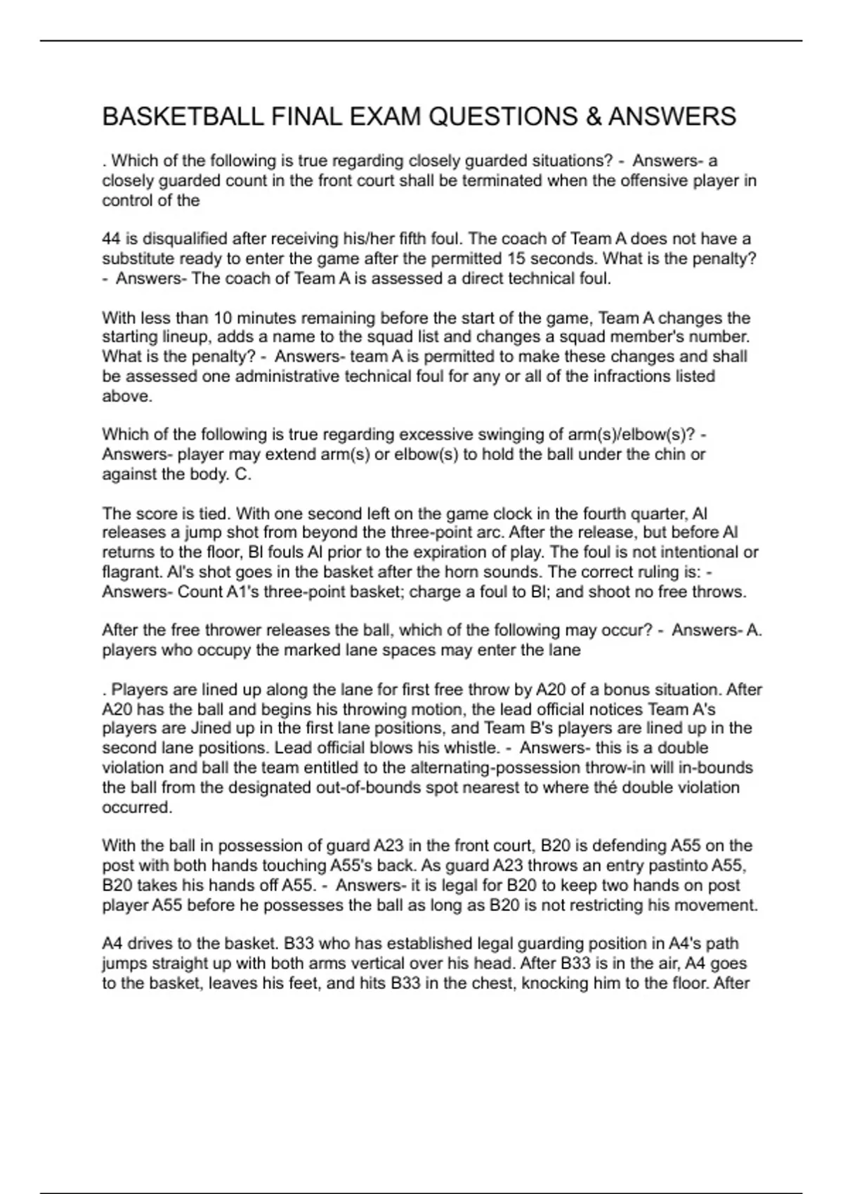 BASKETBALL FINAL EXAM QUESTIONS & ANSWERS - BASKETBALL - Stuvia US