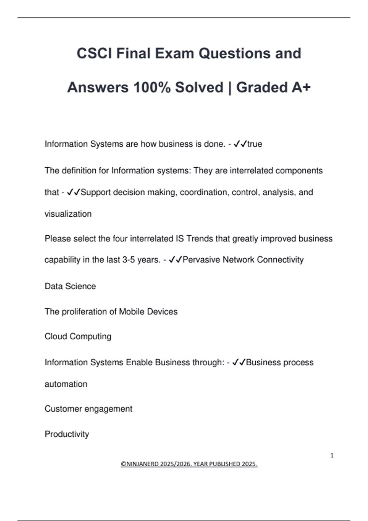 CSCI Final Exam Questions and Answers 100% Solved | Graded A+ - CSCI ...