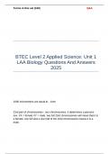 BTEC Level 2 Applied Science Unit 1 LAA Biology Questions And Answers 2025