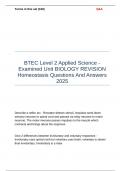 BTEC Level 2 Applied Science - Examined Unit BIOLOGY REVISION Homeostasis Questions And Answers 2025