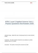 BTEC Level 2 Applied Science Unit 1 Physics Questions And Answers 2025