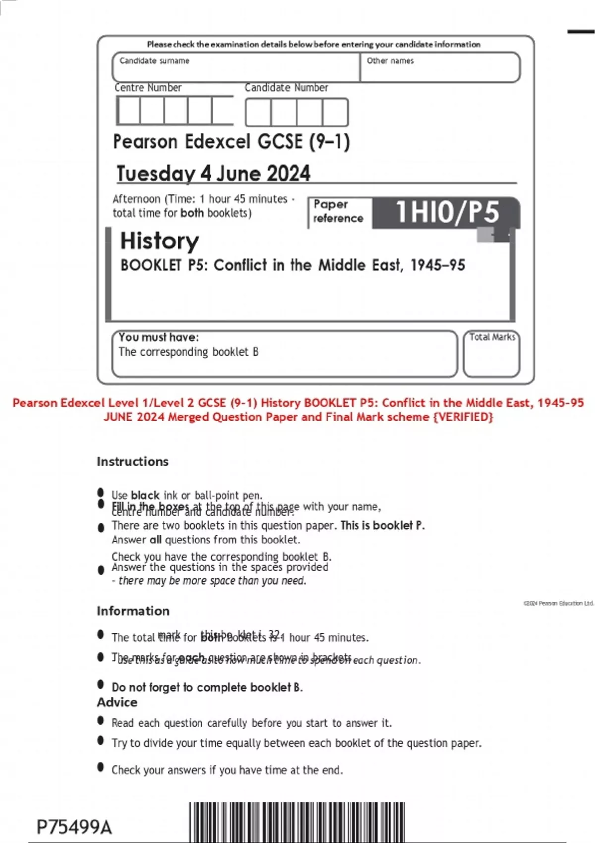 Pearson Edexcel Level 1/Level 2 GCSE (9–1) History BOOKLET P5: Conflict
