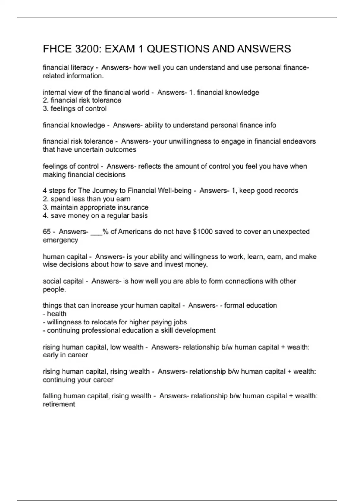 FHCE 3200: EXAM 1 QUESTIONS AND ANSWERS - FHCE 320 - Stuvia US