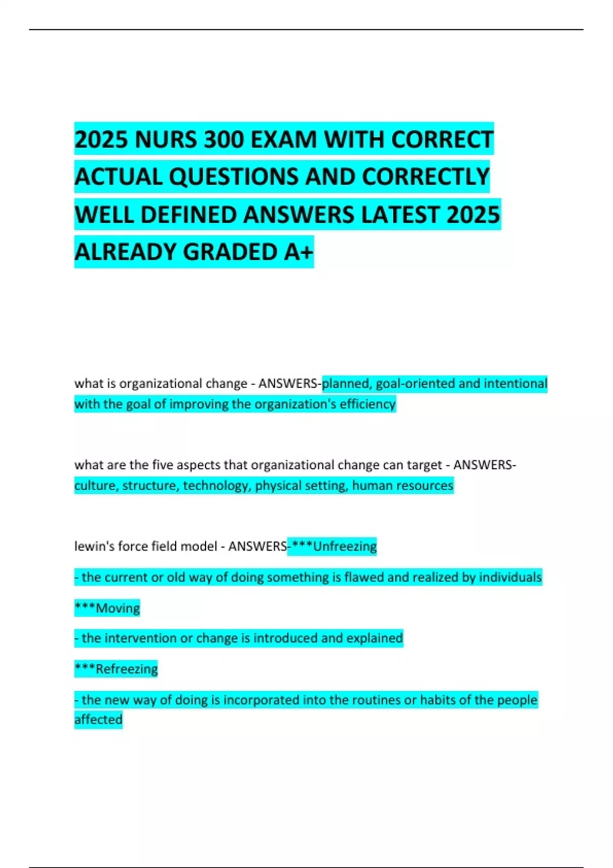 2025 NURS 300 EXAM WITH CORRECT ACTUAL QUESTIONS AND CORRECTLY WELL ...