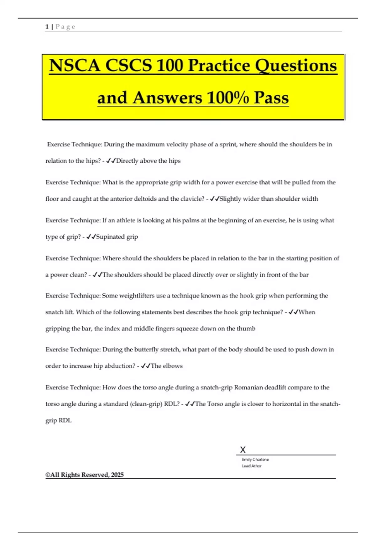 NSCA CSCS 100 Practice Questions and Answers 100% Pass - NSCA - Stuvia US