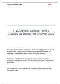 BTEC Applied Science - Unit 3 Glossary Questions And Answers 2025