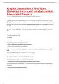English Composition 1 Final Exam Questions that are well detailed and that have correct Answers