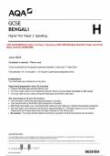 AQA GCSE BENGALI Higher TierPaper 2 Speaking JUNE 2024 Merged Question Paper and Final Mark scheme &lbrace;VERIFIED&rcub;