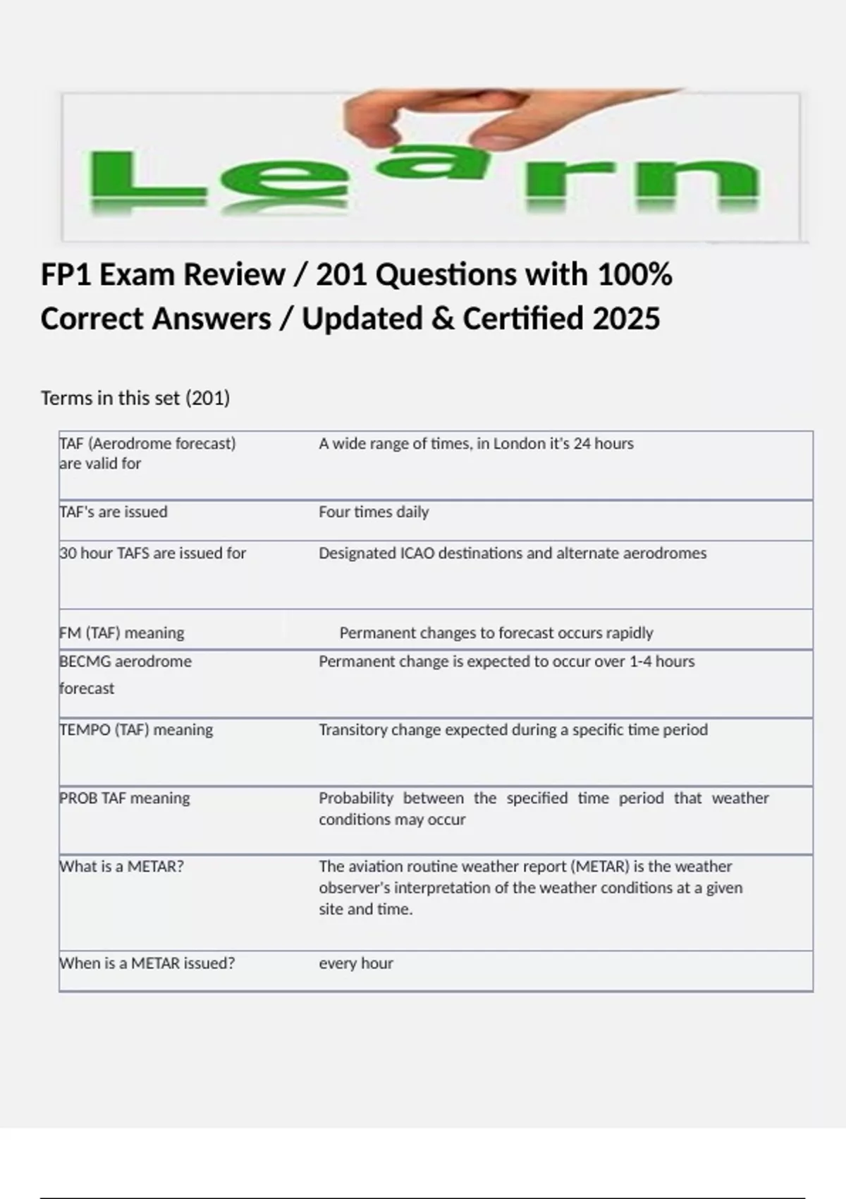 FP1 Exam Review / 201 Questions with 100% Correct Answers / Updated ...