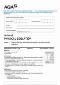 2024 AQA A-LEVEL PHYSICAL EDUCATION Paper 2 Factors affecting optimal performance in physical activity and sport JUNE 2024 Merged Question Paper and Final Mark scheme &lbrace;VERIFIED&rcub;