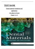TEST BANK for Dental Materials&colon; Foundations and Applications 11th Edition&period; by Powers John & Wataha John&period; ISBN 6378 TABLE OF CONTENTS&colon; Chapter 01&colon; Introduction to Restorative Dental Materi als Powers Chapter 02&colon; Properties of Materials Powers Chapter 0